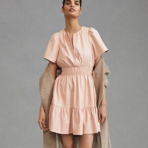 Anthropologie The Somerset Blush Pink Mini Faux Leather Dress Sz XS